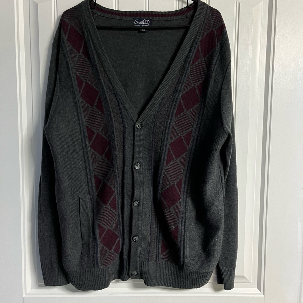 Gray and‎ Burgundy Arnold Palmer Cardigan Sweater